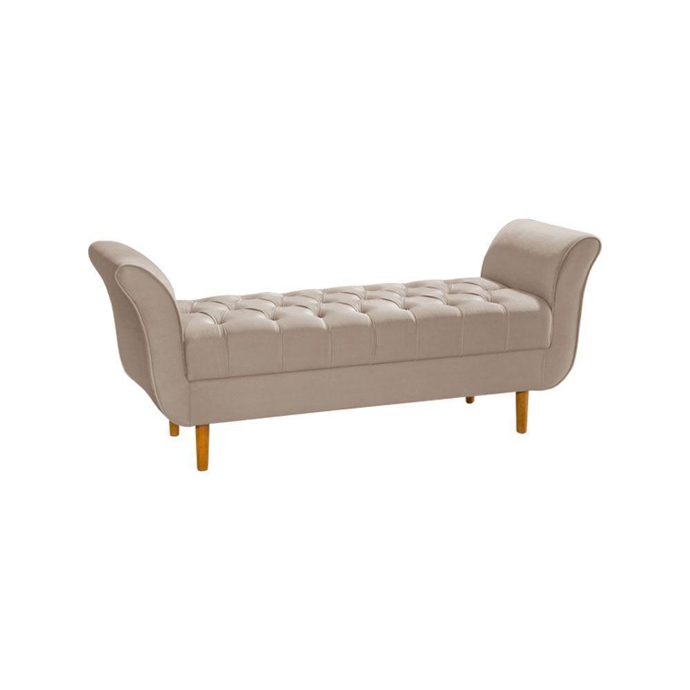 Recamier Pés Palito Em Madeira Marajó 1,83m Capitonê Veludo Bege - Bege - 5