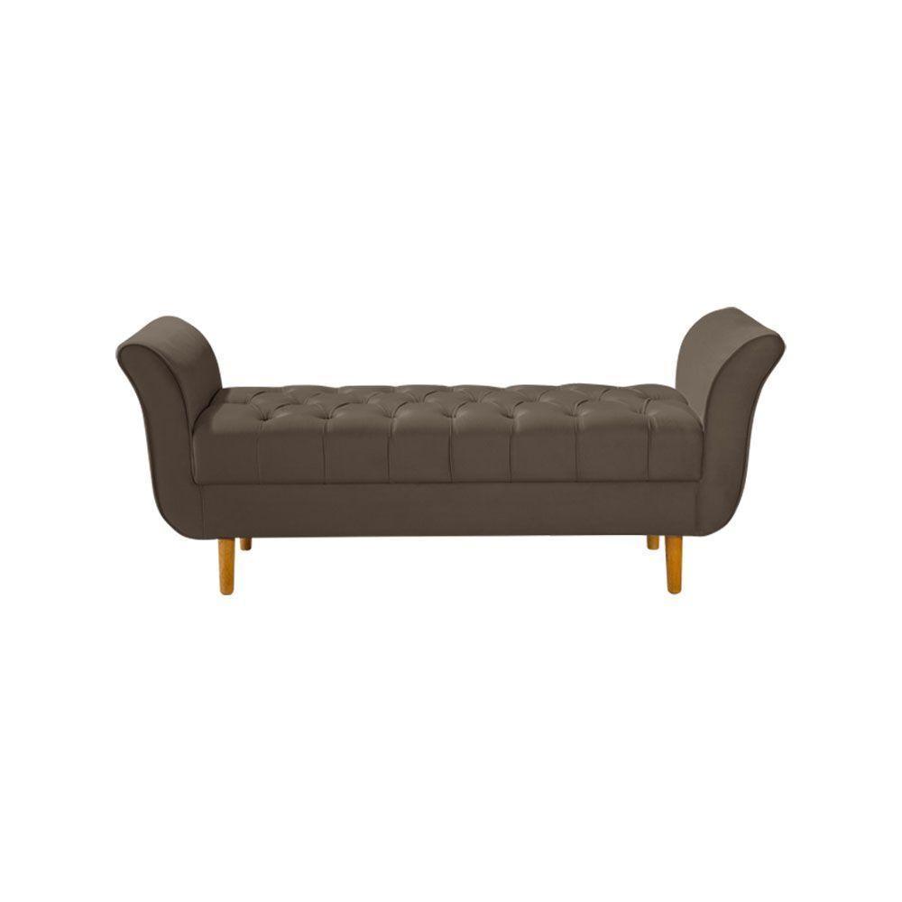 Recamier Pés Palito Em Madeira Marajó 1,50m Capitonê Veludo Marrom - Marrom - 5