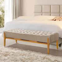 Recamier Base Em Madeira Puerto 1,83m Capitonê Veludo Bege - Bege - 1