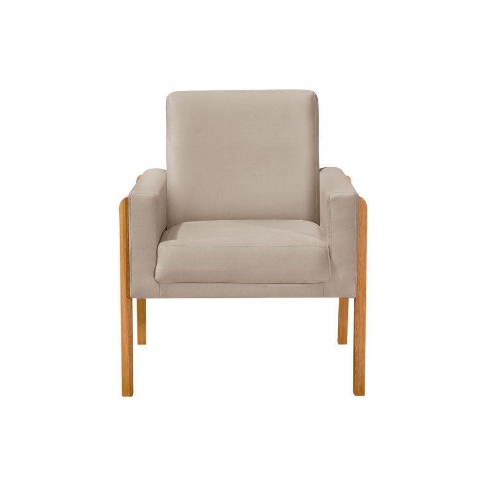 Kit 3 Poltronas Sala De Espera Pés Em Madeira Santorini Veludo Bege - Bege - 5