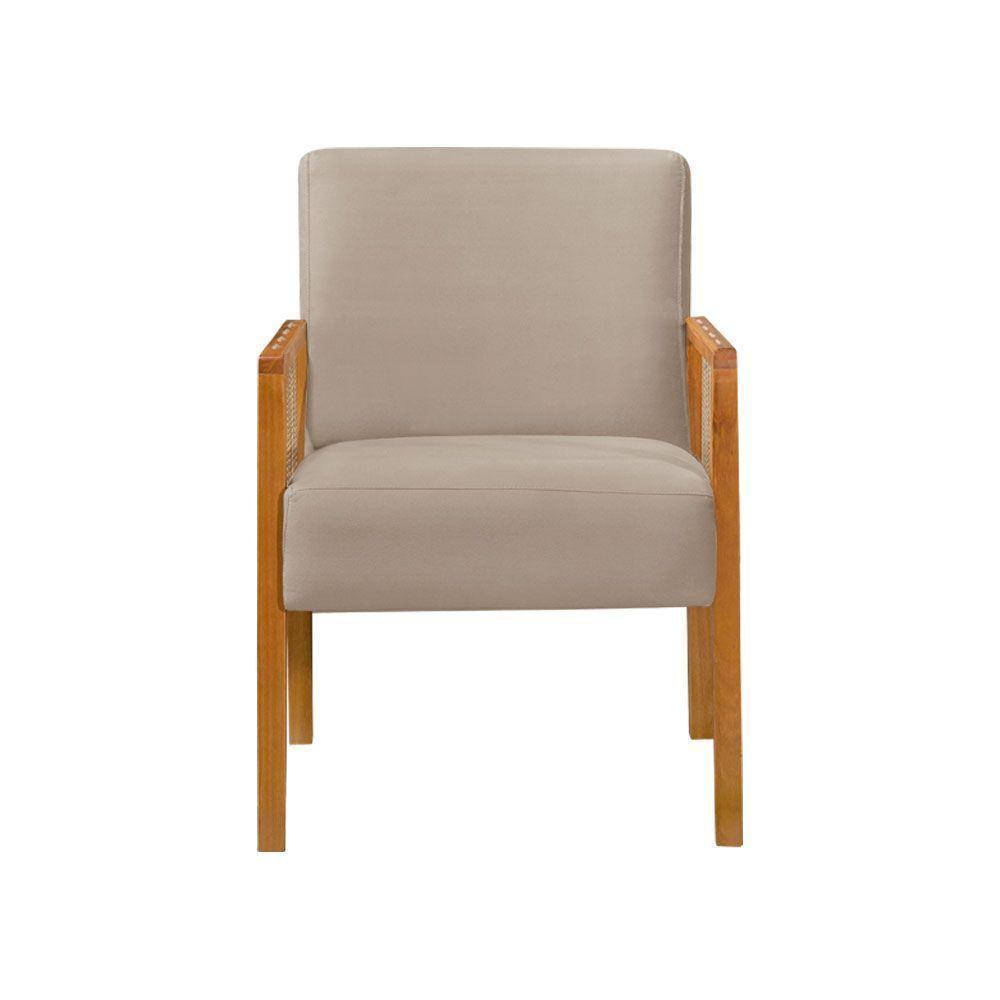 Poltrona Decorativa Base Em Madeira Maciça E Corda Náutica Copacabana Veludo Bege - Bege - 4