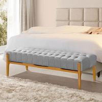 Recamier Base Em Madeira Puerto 1,30m Capitonê Linho Cinza - Cinza - 1