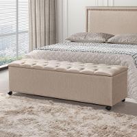 Recamier Baú Com Rodízios Cancun 1,30m Linho Bege - Bege - 1