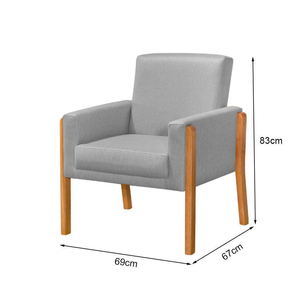 Poltrona Sala De Espera Pés Em Madeira Santorini Linho Cinza - Cinza - 3
