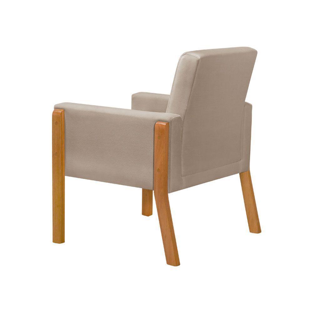 Poltrona Sala De Espera Pés Em Madeira Santorini Veludo Bege - Bege - 2