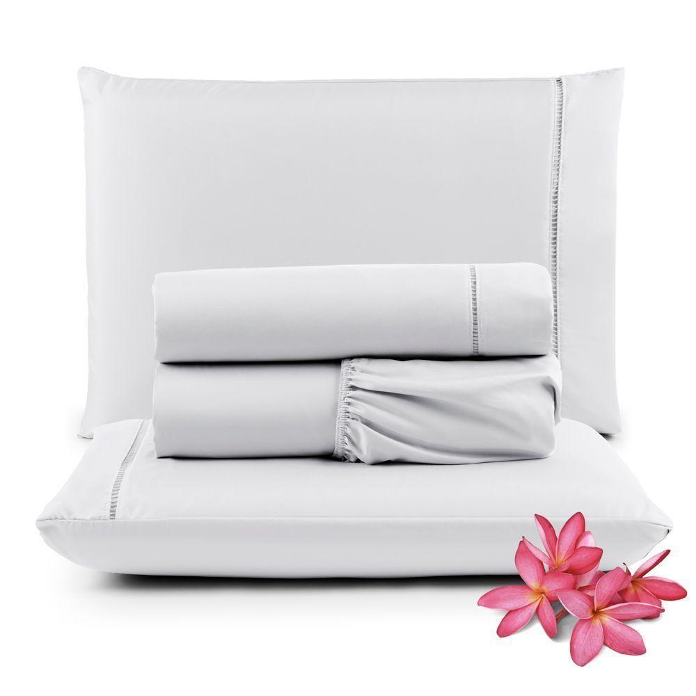 Jogo Cama Lençol Unique Queen 400 Fios Ponto Palito 4 Peças - Branco - 1
