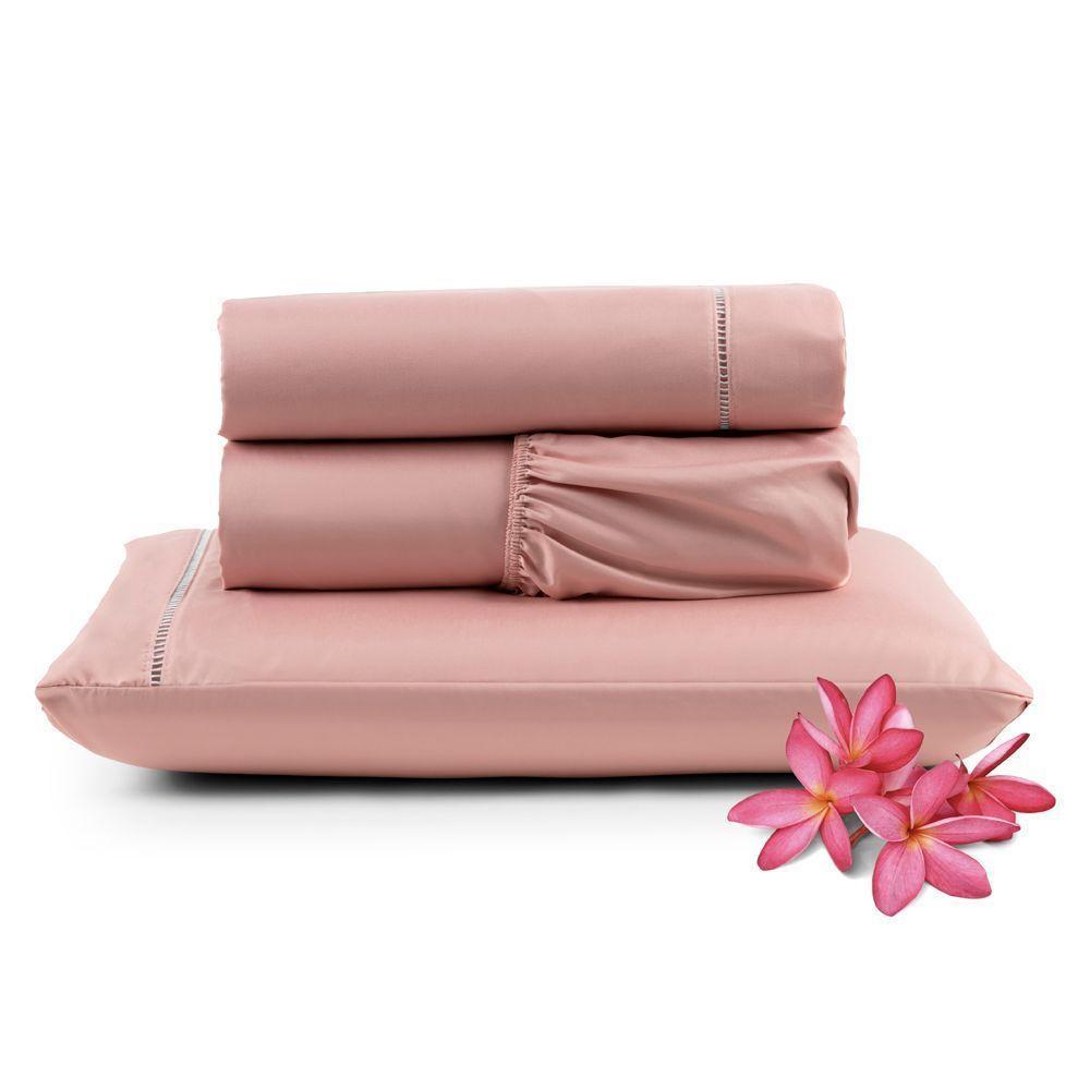 Jogo Cama Lençol Unique Solteiro 400 Fios Ponto Palito 3 Peças - Rosê - 1