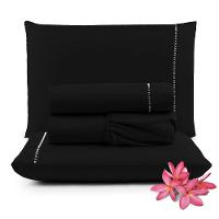 Jogo Cama Lençol Unique Queen 400 Fios Ponto Palito 4 Peças - Preto - 1
