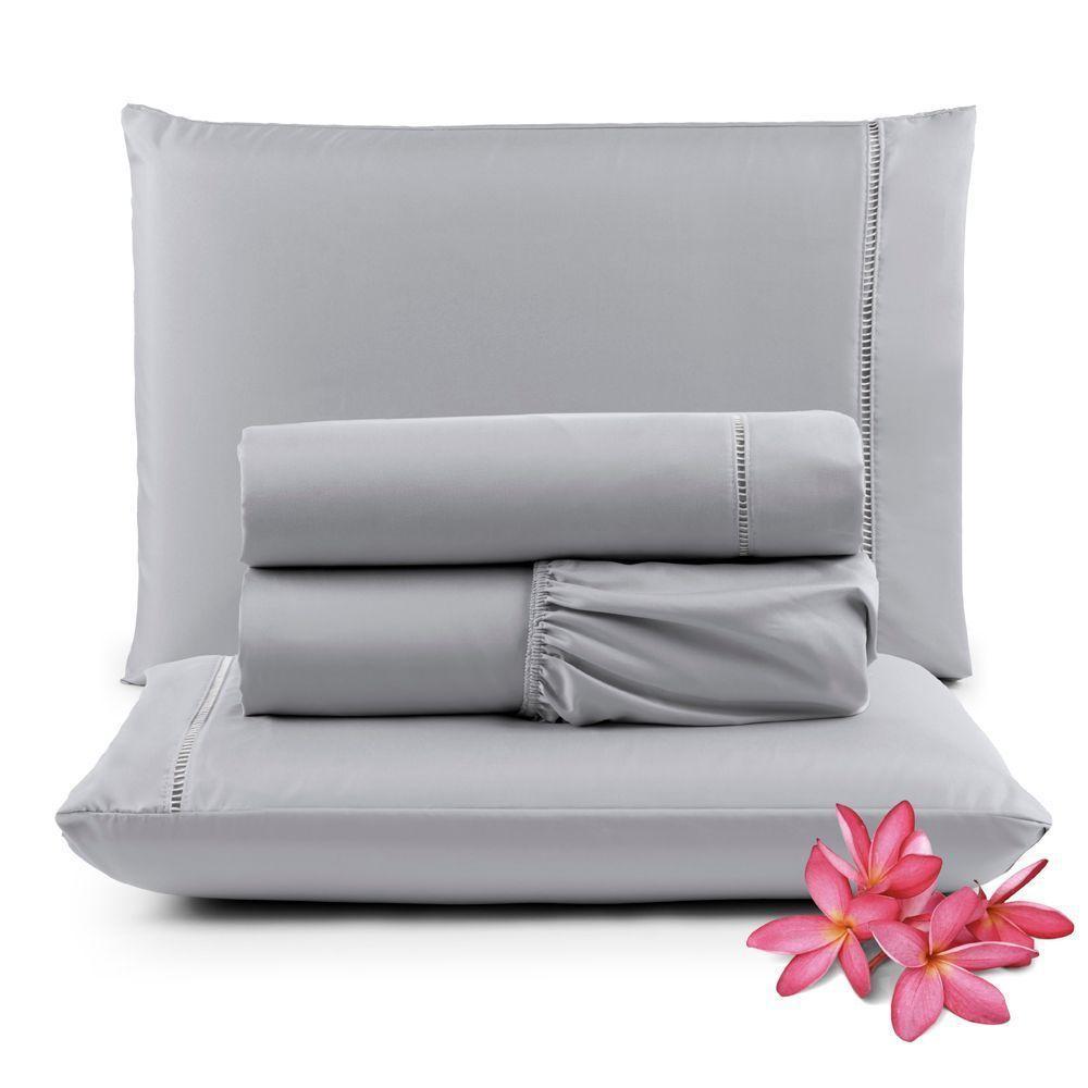 Jogo Cama Lençol Unique Casal Padrão 400 Fios Ponto Palito 4 Peças - Cinza - 1
