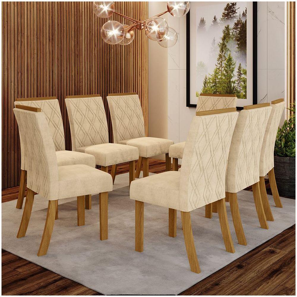 Conjunto 8 Cadeiras Estofadas Lupita Casa 812 Nature Linho - 1