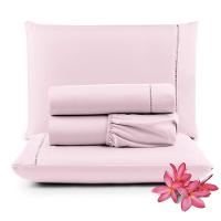 Jogo Cama Lençol Unique Queen 400 Fios Ponto Palito 4 Peças - Rosa - 1