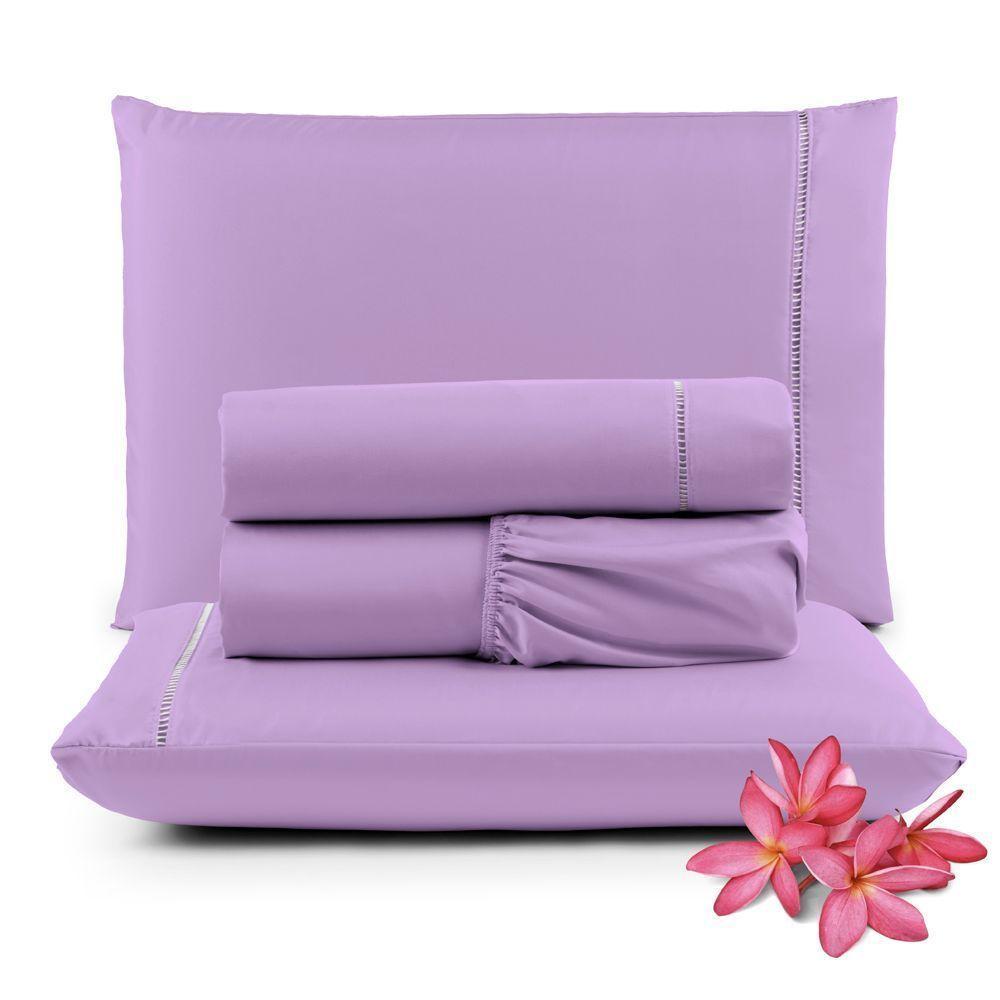 Jogo Cama Lençol Unique King 400 Fios Ponto Palito 4 Peças - Lilás - 1