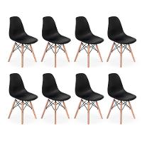 Conjunto 8 Cadeiras Charles Eames Eiffel Wood Base Madeira - Preta - 1