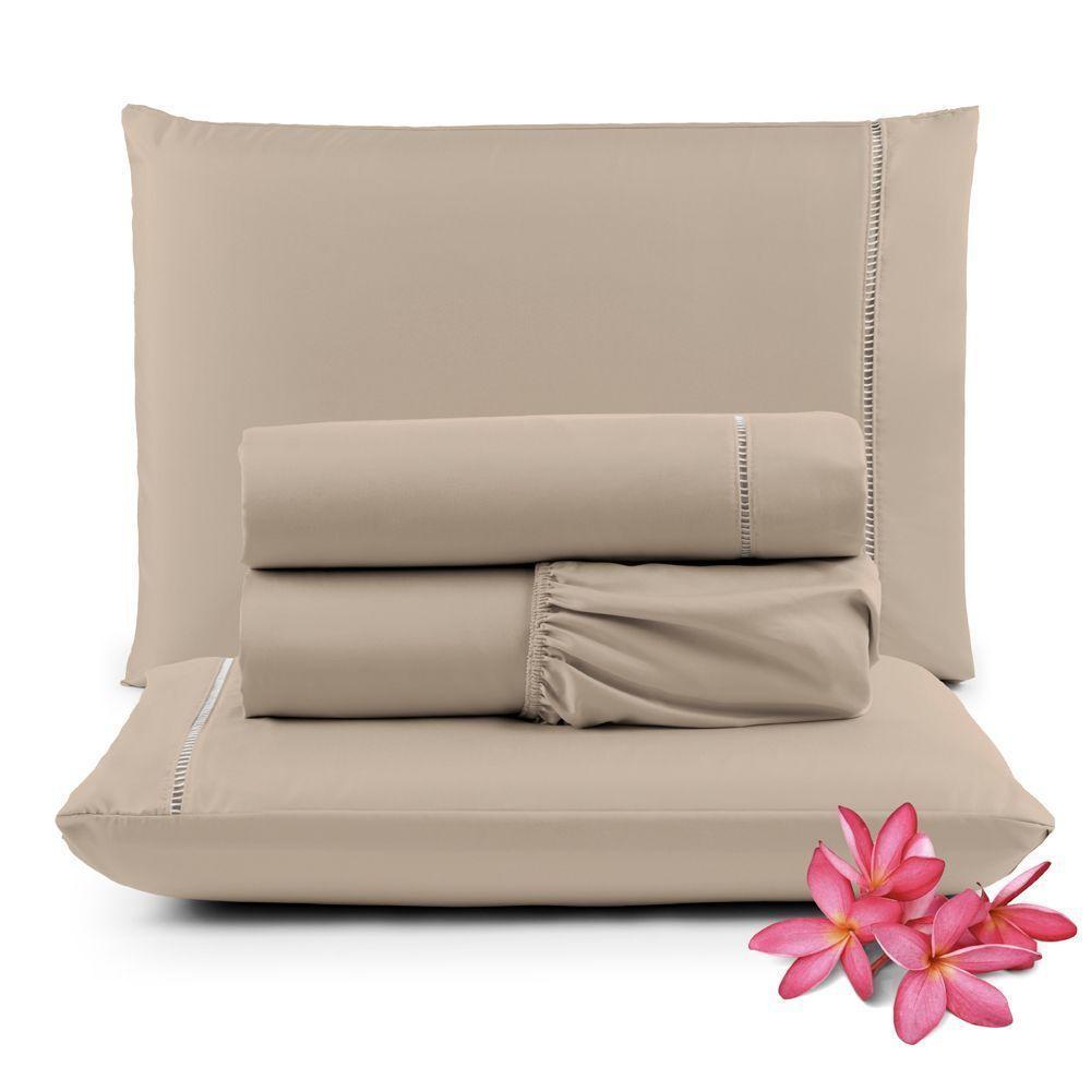 Jogo Cama Lençol Unique King 400 Fios Ponto Palito 4 Peças - Avelã - 1