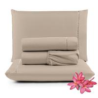 Jogo Cama Lençol Unique King 400 Fios Ponto Palito 4 Peças - Avelã - 1