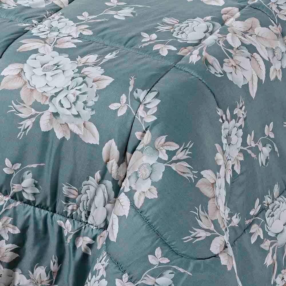 Kit Edredom Celi King Dupla Face Micropercal 200 Fios 3 Peças - Verde Floral - 5