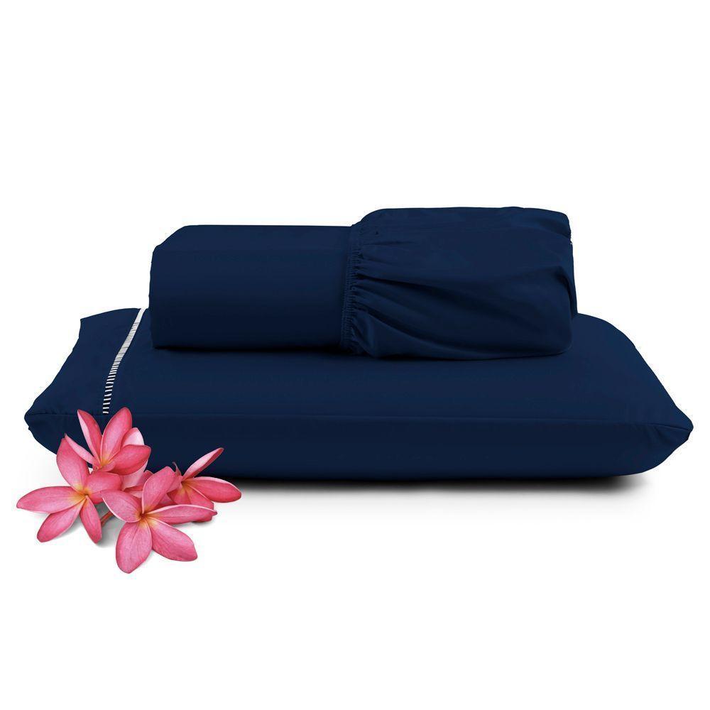 Jogo Cama Lençol Unique Solteiro 400 Fios Ponto Palito 2 Peças - Azul Marinho - 1