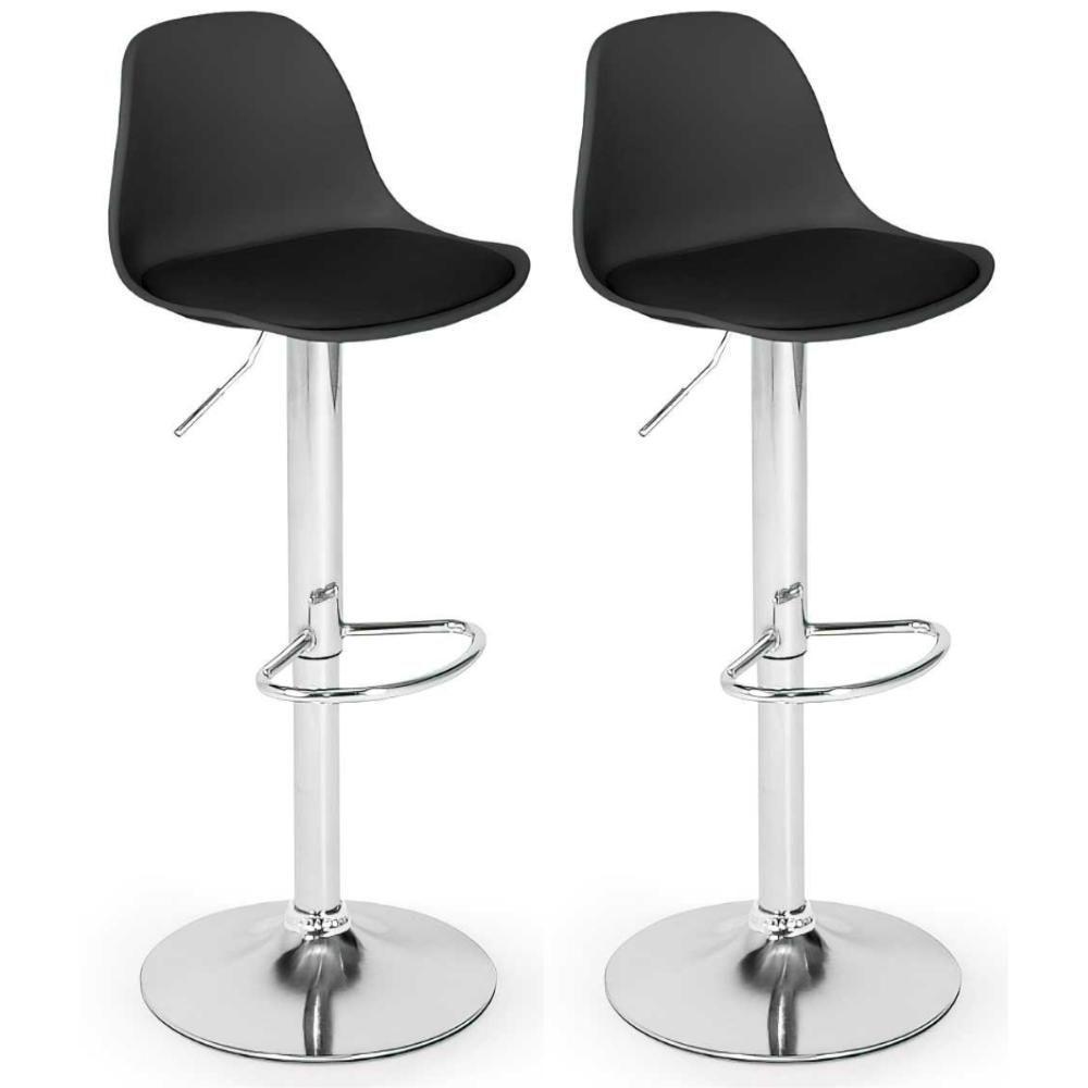 Kit 2 Banqueta Alta Leda Estofada Com Base Giratória E Regulagem De Altura - Preto - 1