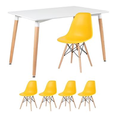 Mesa De Jantar 80X120Cm Branco + 4 Cadeiras Amarelo