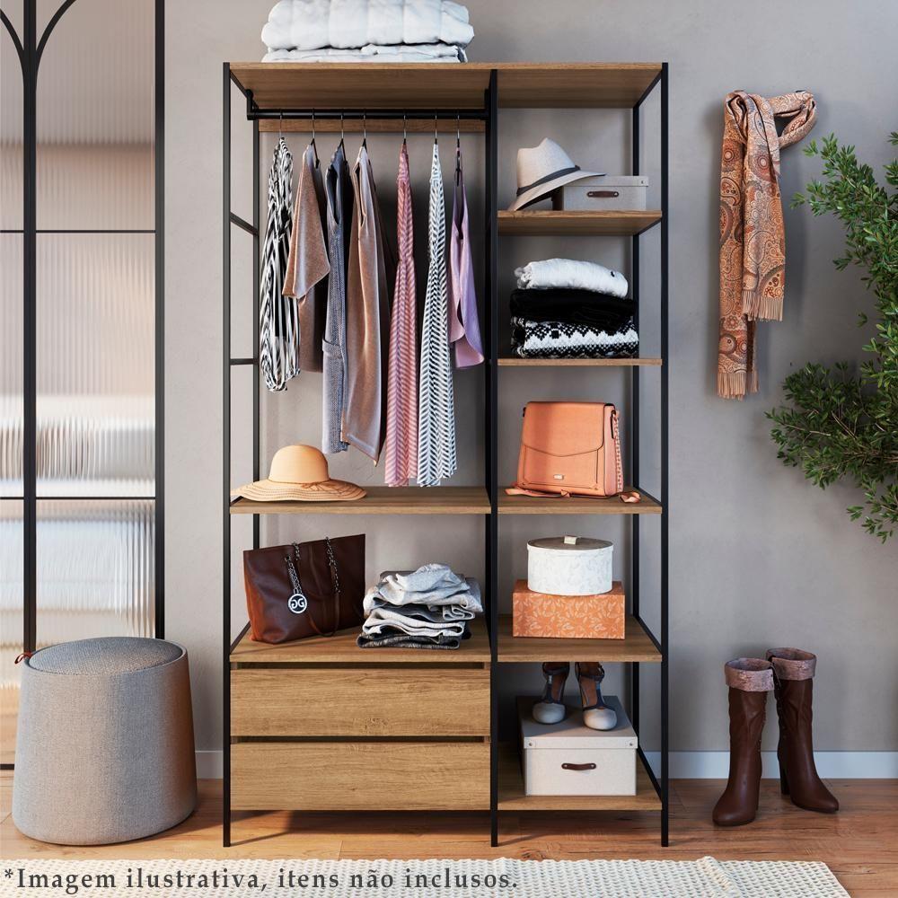 Closet Roupeiro Industrial 02 Gvt 180 Cm P1025 Mell Preto Pp Mell Preto - 3