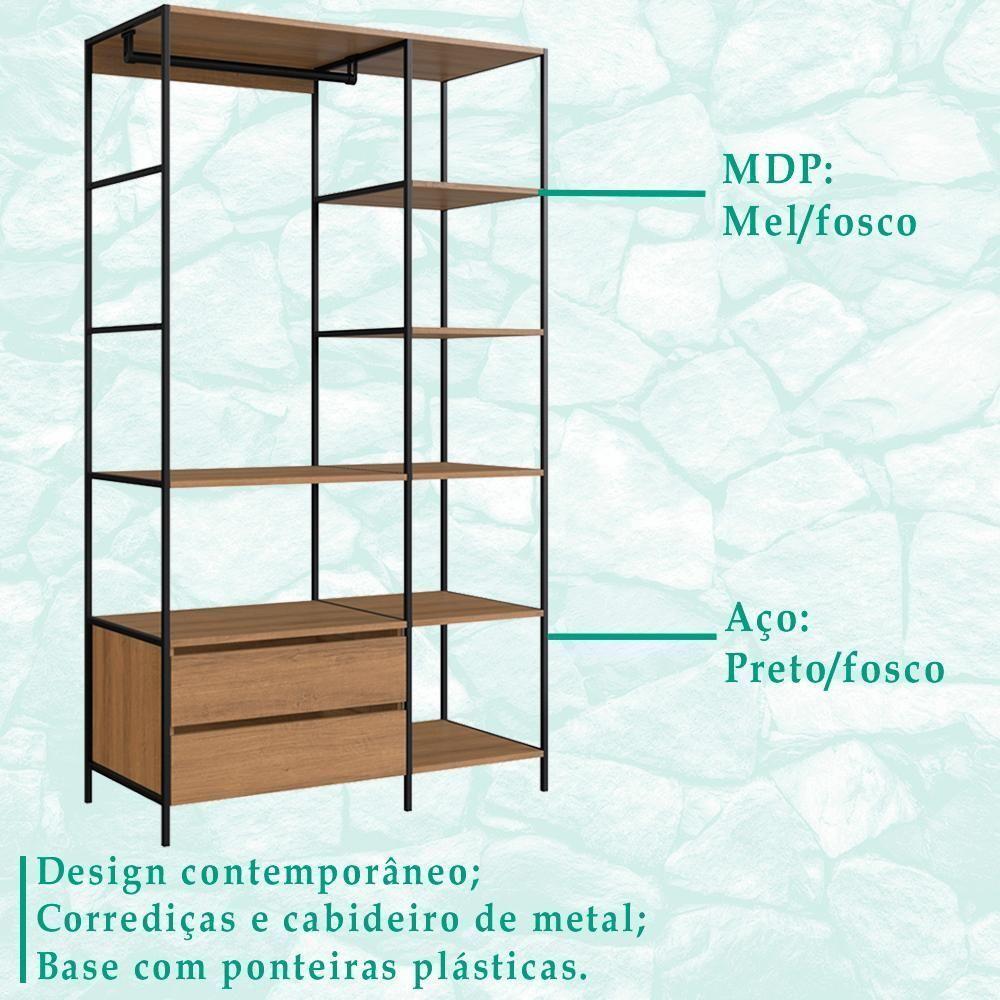 Closet Roupeiro Industrial 02 Gvt 180 Cm P1025 Mell Preto Pp Mell Preto - 6