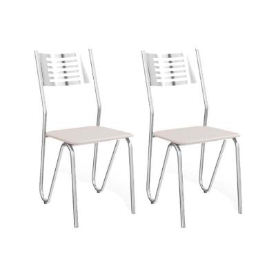 Kit 2 Cadeiras Sala Jantar Nápoles 2C045  2 Un Cromado/Courano Branco - Kappesberg