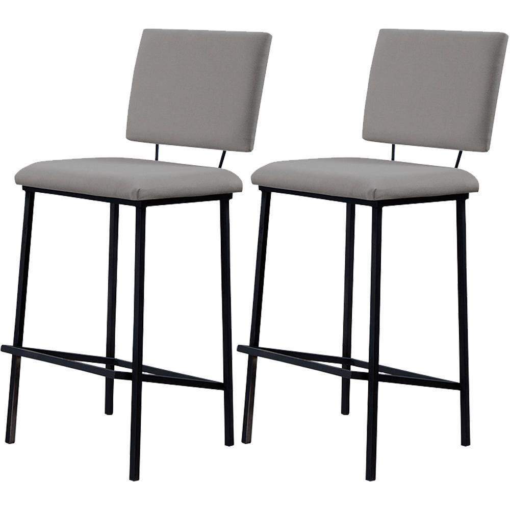 Kit 2 Banquetas Alta Base Em Aço Preto F109 Linho Cinza Dmobiliario Cinza - 1
