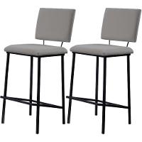 Kit 2 Banquetas Alta Base Em Aço Preto F109 Linho Cinza Dmobiliario Cinza - 1