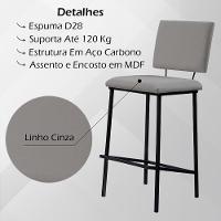 Kit 2 Banquetas Alta Base Em Aço Preto F109 Linho Cinza Dmobiliario Cinza