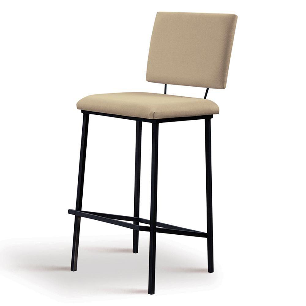 Kit 2 Banquetas Alta Base Em Aço Preto F109 Linho Bege Dmobiliario Bege - 7