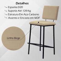 Kit 2 Banquetas Alta Base Em Aço Preto F109 Linho Bege Dmobiliario Bege - 3