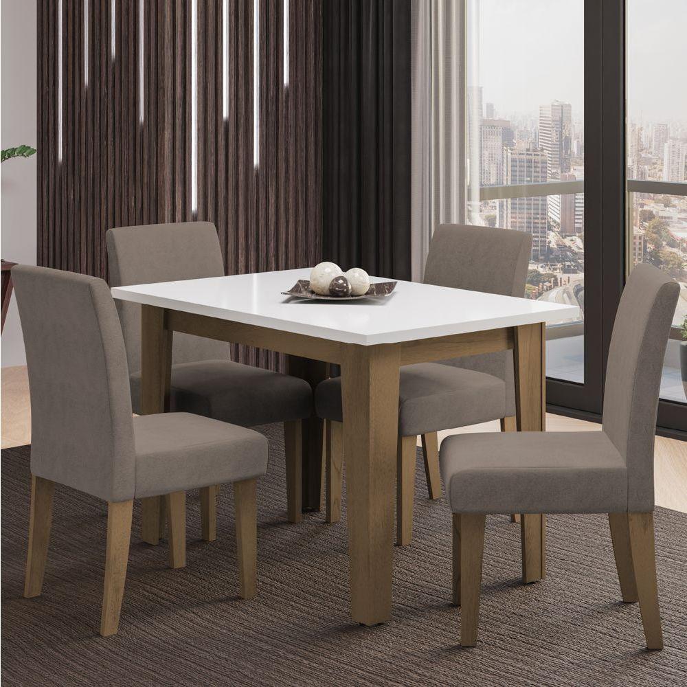 Conjunto de Mesa Sala de Jantar Miami com 4 Cadeiras Trieste Suede 1,20m Cedro-Off White-Mascavo - 1