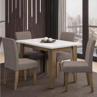Conjunto de Mesa Sala de Jantar Miami com 4 Cadeiras Trieste Suede 1,20m Cedro-Off White-Mascavo - 1