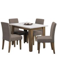Conjunto de Mesa Sala de Jantar Miami com 4 Cadeiras Trieste Suede 1,20m Cedro-Off White-Mascavo - 2