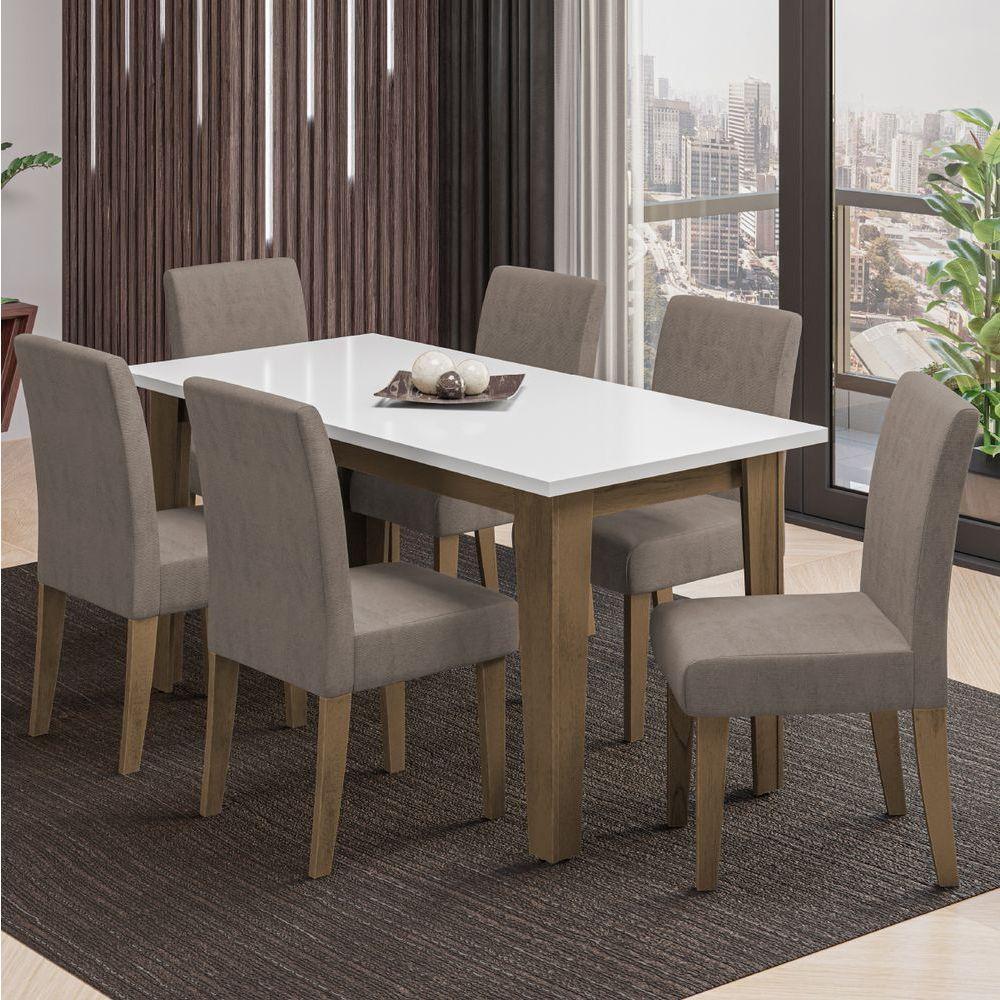 Conjunto De Mesa Sala De Jantar Miami Com 6 Cadeiras Trieste Suede 1,60m Cedro / Off White / Mascavo Dobuê Cedro / Off White - 2