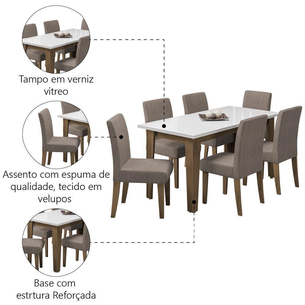 Conjunto De Mesa Sala De Jantar Miami Com 6 Cadeiras Trieste Suede 1,60m Cedro / Off White / Mascavo Dobuê Cedro / Off White - 3