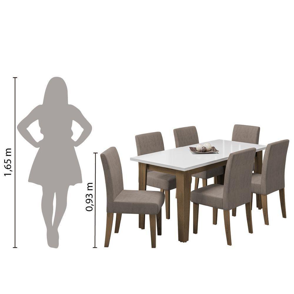 Conjunto De Mesa Sala De Jantar Miami Com 6 Cadeiras Trieste Suede 1,60m Cedro / Off White / Mascavo Dobuê Cedro / Off White - 6