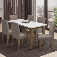Conjunto De Mesa Sala De Jantar Miami Com 6 Cadeiras Trieste Suede 1,60m Cedro / Off White / Mascavo Dobuê Cedro / Off White - 2