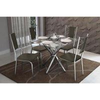 Kit Mesa Volga C- Tampo Vidro 90cm + 4 Cadeiras Lisboa Cromado Courano Marrom - 1