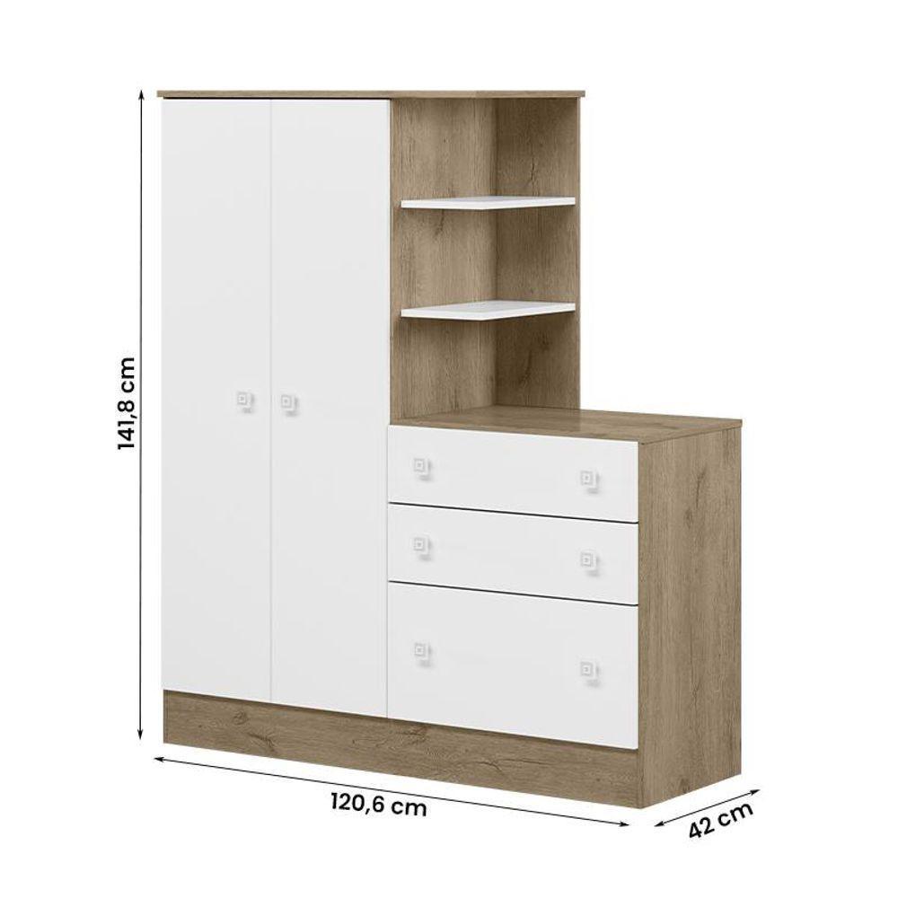 Guarda Roupa Com Comoda Doce Sonho 4070 Carvalho Rustico/Branco Carvalho Rustico/Branco - 2