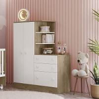 Guarda Roupa Com Comoda Doce Sonho 4070 Carvalho Rustico/Branco Carvalho Rustico/Branco - 1