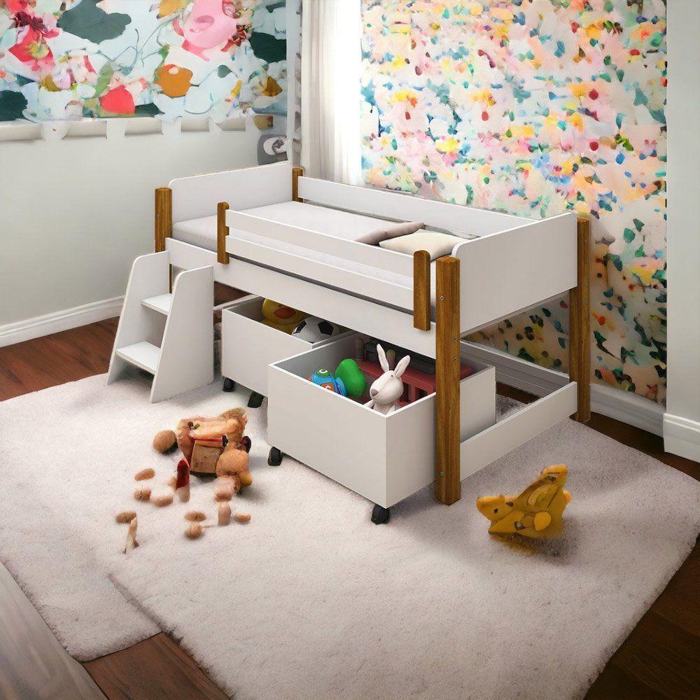 Cama Paty Branco/mel C/ 2 Nichos E Escadinha - 1