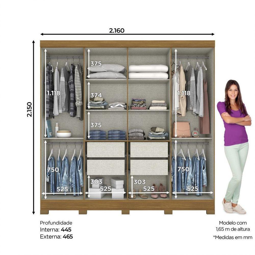 Guarda Roupa Casal 08 Portas 04 Gavetas Toscano Briz Nature Off White - 4