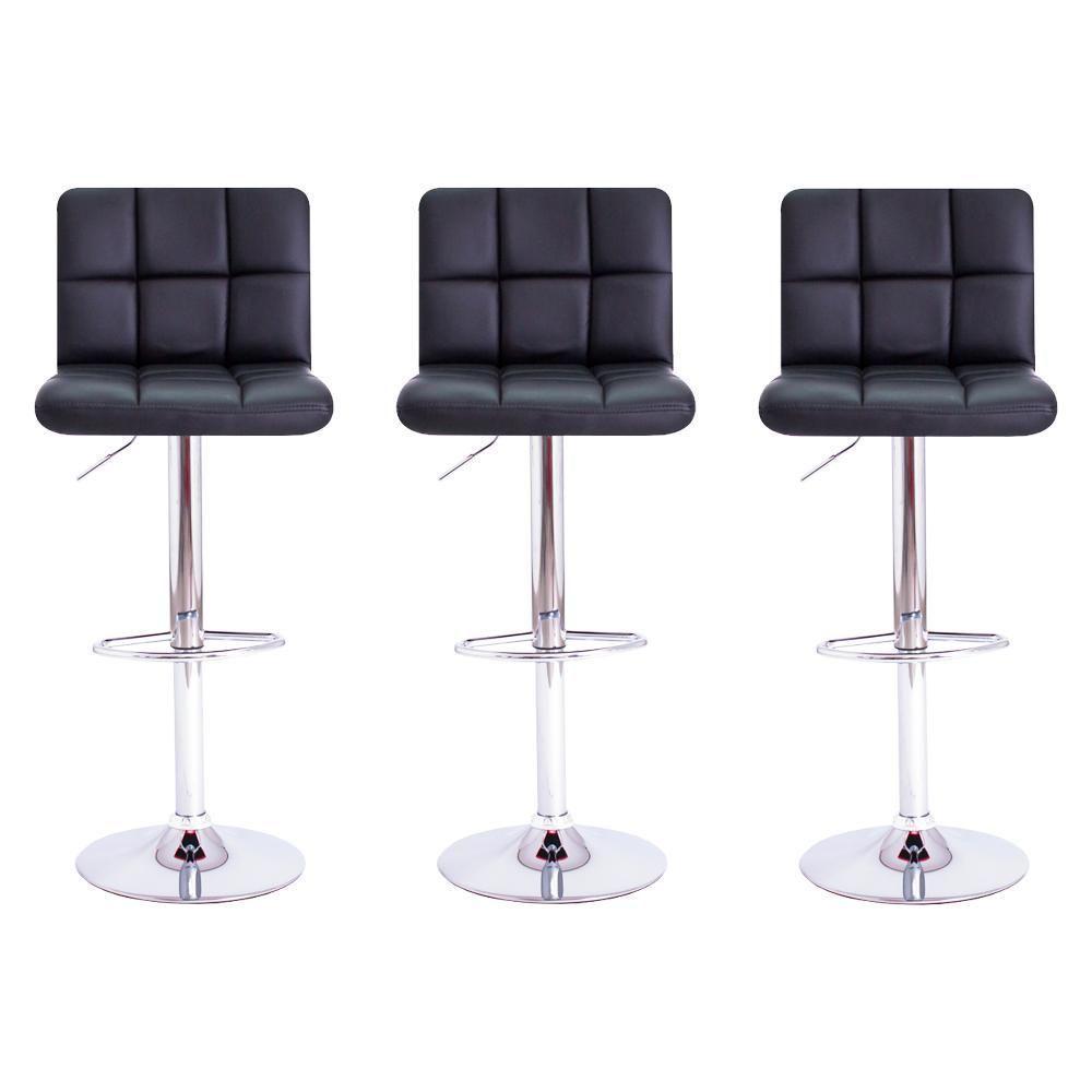 Kit 3 Banquetas Giratórias Gomos Preta Preto - 1