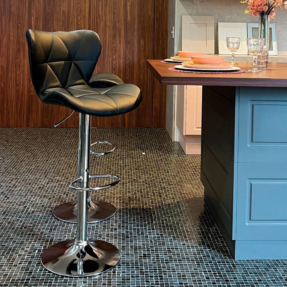 Kit 2 Banquetas Estofadas c/encosto p/Cozinha Gir. Preta - 2