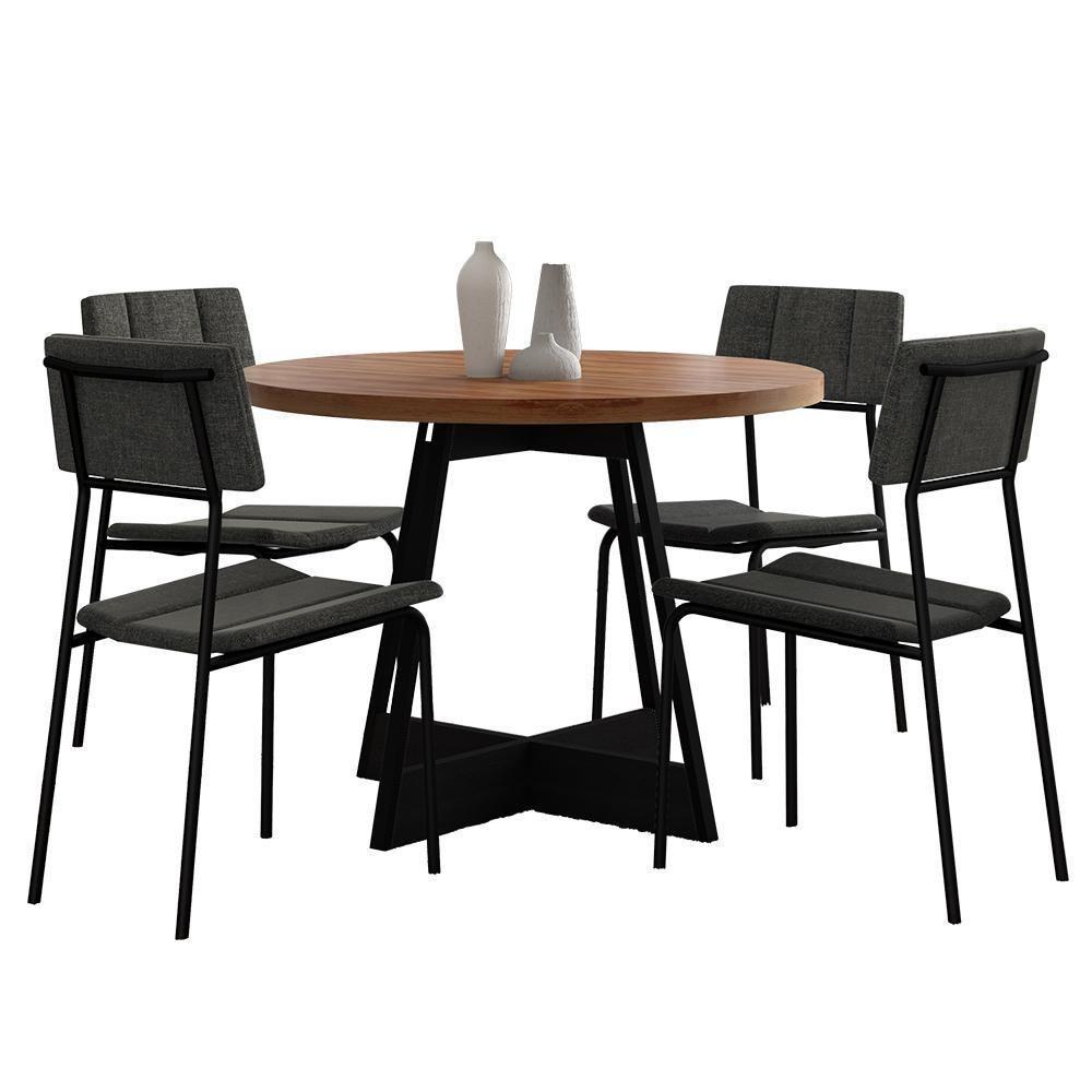 Conjunto Sala De Jantar Guatemala 4 Cadeiras Carraro Grafite/preto/nogal - 1