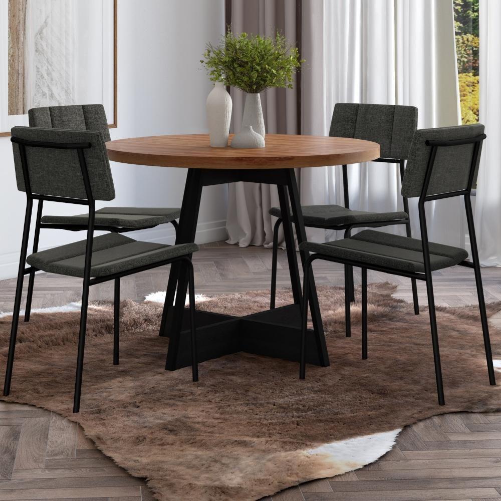 Conjunto Sala De Jantar Guatemala 4 Cadeiras Carraro Grafite/preto/nogal - 4