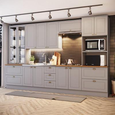 Cozinha Completa 6 Peças Amy 12 Portas 7 Gavetas MDF Cinza com Cristaleira