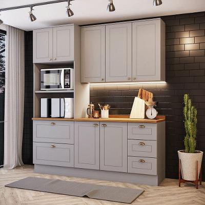 Cozinha Compacta Amy 3 Peças 7 Portas 5 Gavetas MDF 191 e 5cm Cinza Minimalista