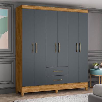 Guarda Roupa Casal Panamá 6 Portas de Bater 2 Gavetas Freijo - Cinza